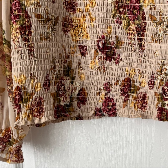 CLEO-Floral Smocked Blouse | Long Sleeve Sheer Boho Top | Size Small - Picture 5 of 14